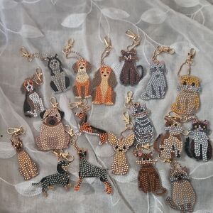 Cute Beaded Dog & Cat Keychain Charms - Assorted Colors